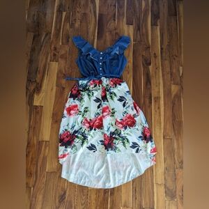 Floral Print Denim Dress Sleeveless Summer